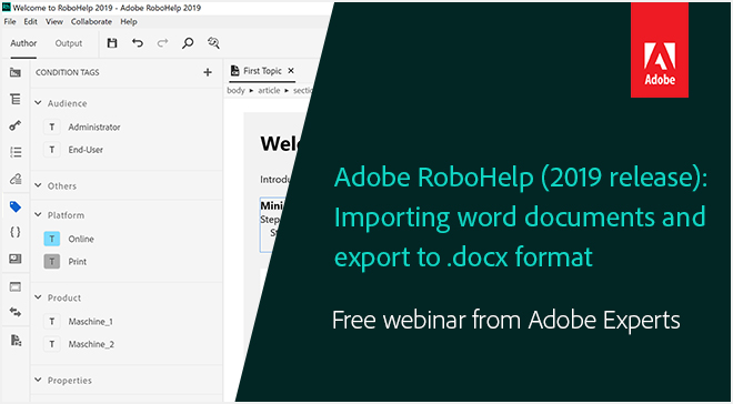 	
Adobe RoboHelp (2019 release) – Importing Word documents and exporting to .docx format